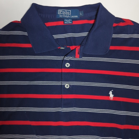 Vtg Ralph Lauren Polo Golf Shirt Mens L Blue Striped Pony Short Sleeve Preppy - Picture 1 of 6